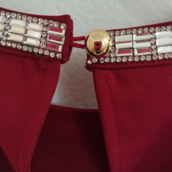 PLUS SIZE BURGUNDY HALTER JEWELED NECK COCKTAIL DRESS SIZE 3XL - Picture 7 of 12